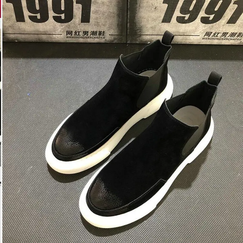 Мужские замшевые ботинки на плоской подошве дизайнерские без шнуровки ботильоны