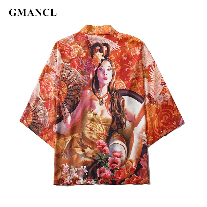 Мужские летние повседневные куртки типа кимоно в японском стиле с принтом хип