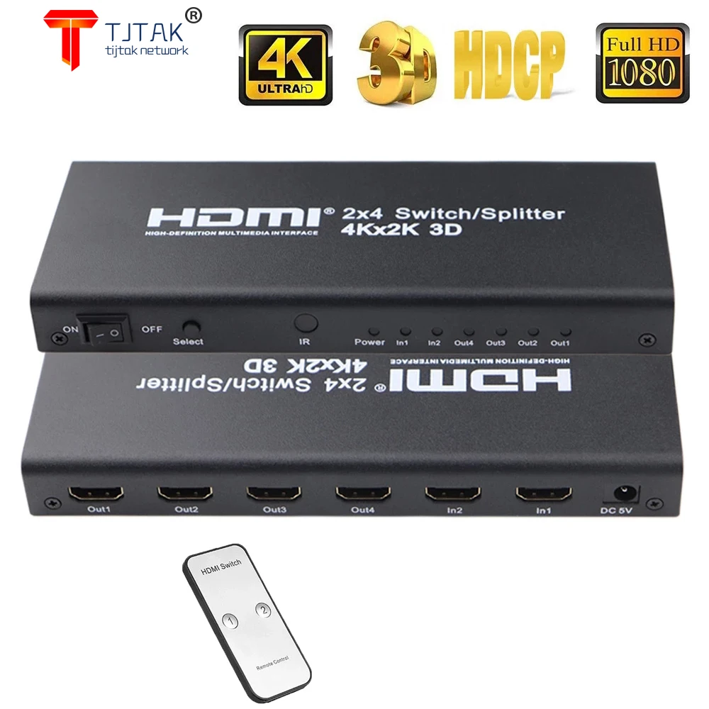 2x4 HDMI сплиттер 2 в 4 выхода переключатель с SPDIF аудио 3 5 мм Поддержка HD 4K 3D 1080P