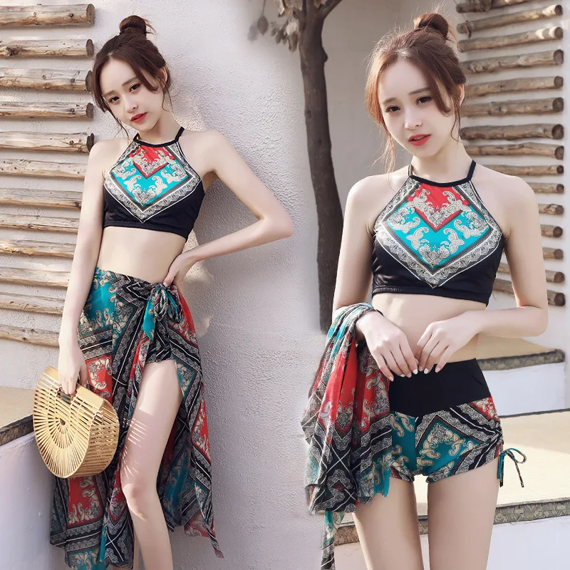 

2021 New Fashion Ladies Print Swimsuit Sexy Quick-drying High Elasticity Three-piece Suit Thin Gather Swimsuit Swimsuit Bikini