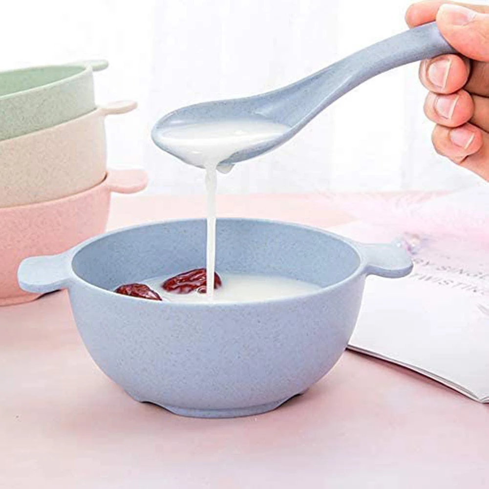 

4pcs/Set Wheat Straw Bowl Unbreakable Lightweight Environmental Protection Breakfast Cereal Bowls For Kids Family With Handle