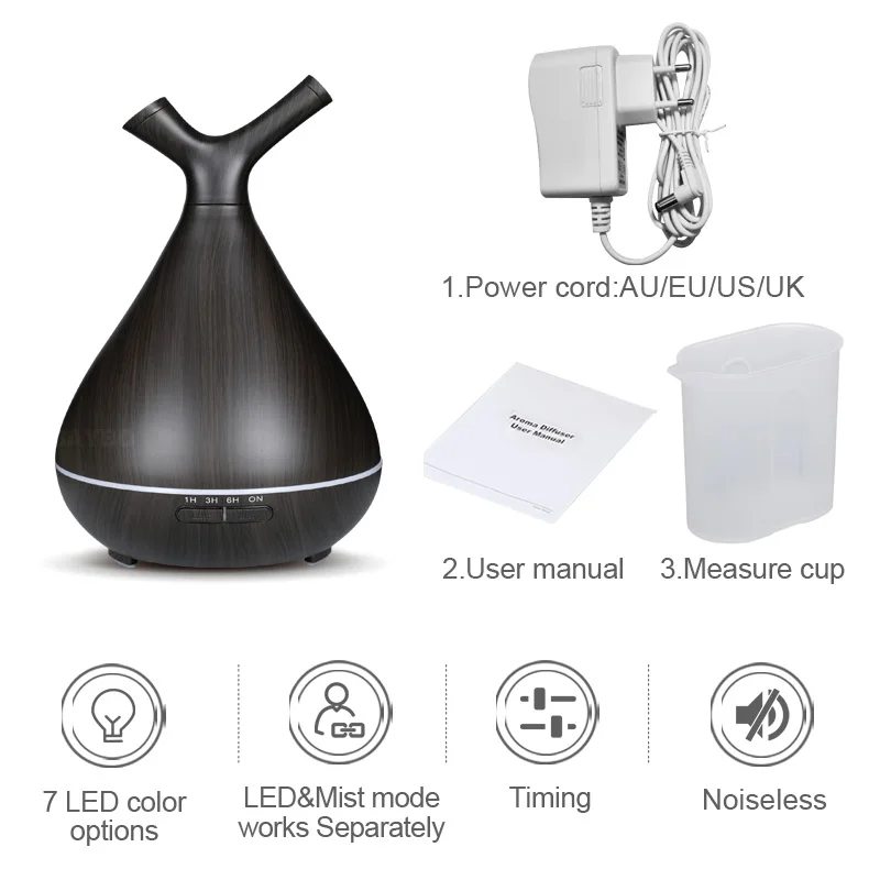 

400ml 2 head spout ultrasonic aromatherapy air humidifier sleep good helper dark wood grain can be used for home office