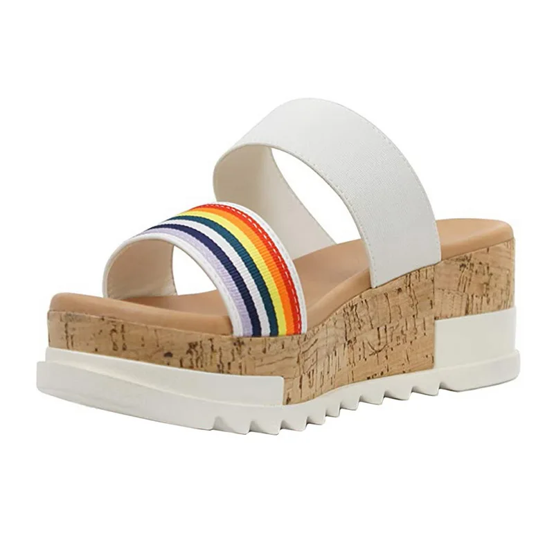 2020 женские босоножки на высокой танкетке с пробковой подошвой Летние