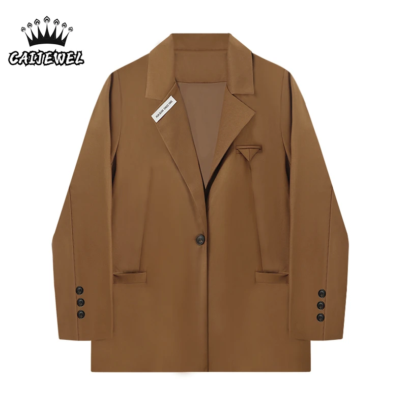 Brown Women's Blazer Jackets Coat Korean Fashion Autumn Winter Chic Design Single Buttond Baggy Office Ladies Senior TOPs Coat