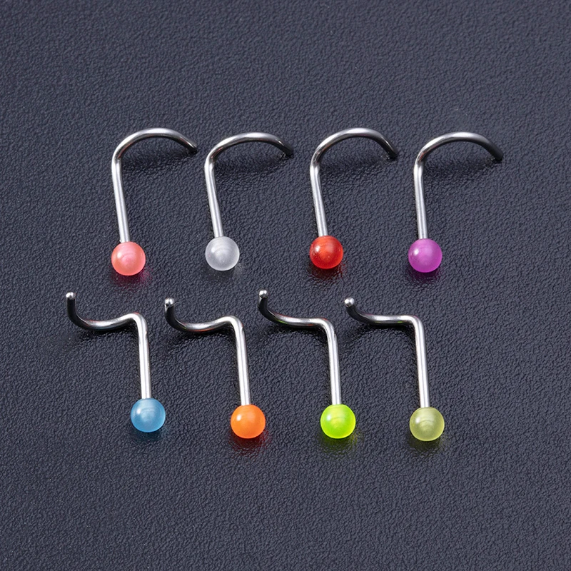 

5/10pcs Glow Nose Ring & Studs Piercing Stainless Steel Nostril Screw Luminous Acrylic Nariz Stud for Man Women Body Jewelry 20G