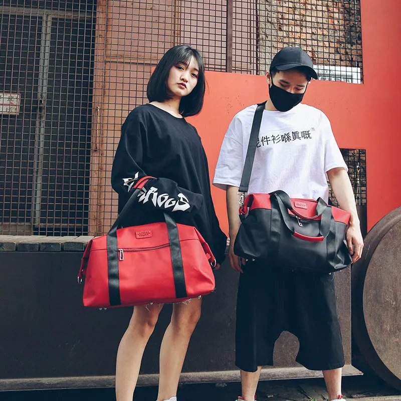 

Korean Fashion Travel Handbag Men Women PU Leather Sport Luggage Crossbody Tote Bag Casual Weekend Fitness Duffel Suitcase S071