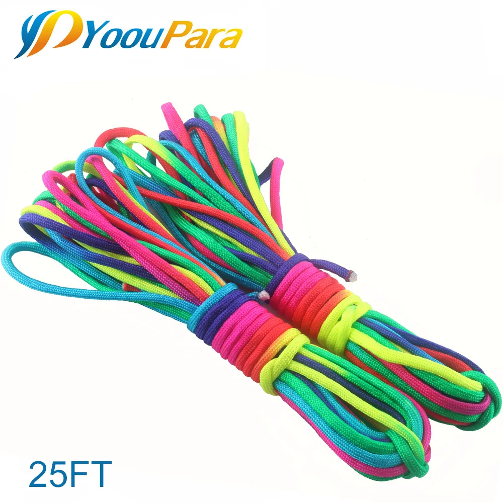 25FT 8-100 метров 550 Паракорд парашютный шнур веревка для палатки Guyline Mil Spec Rainbow 7 Strand Paracord для пешего туризма кемпинга шнур - Цвет: 25FT