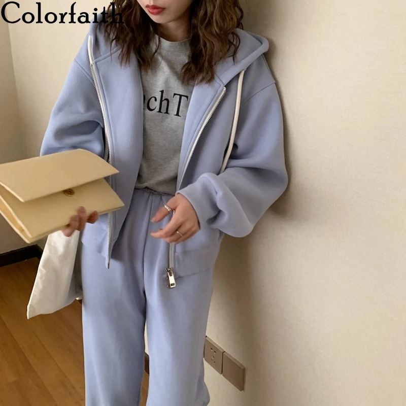 

Костюм спортивный женский оверсайз Colorfaith, худи на молнии и спортивные штаны, костюм из двух предметов с карманами, WS5695, Осень-зима 2020