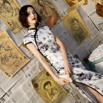 5504-gray qipao 13 цветов плюс размер 4XL китайские платья Чонсам современное длинное женское шелковое платье Ципао в китайском стиле элегантное традиционное платье - Цвет: 5504-gray qipao