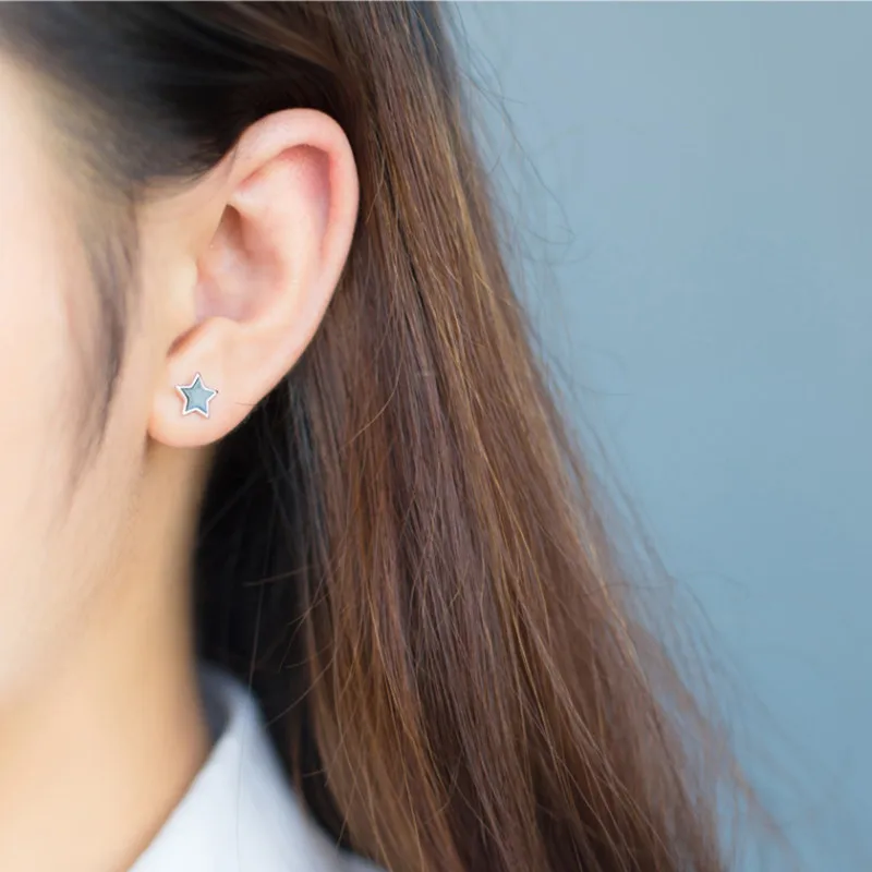 

925 Sterling Silver Earrings Star Earrings Black Five-pointed Star Earrings Simple Ear Jewelry Fashion Silver Earrings For Women