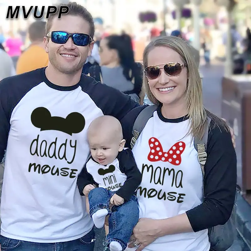 Daddy mama mini mouse Семейные комплекты мама и дети я девочка мальчик милый мультфильм