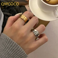 qmcoco silver color geometric multilayer rings women fashion simple knotted cross vintage punk jewelry gifts trendy jewelry
