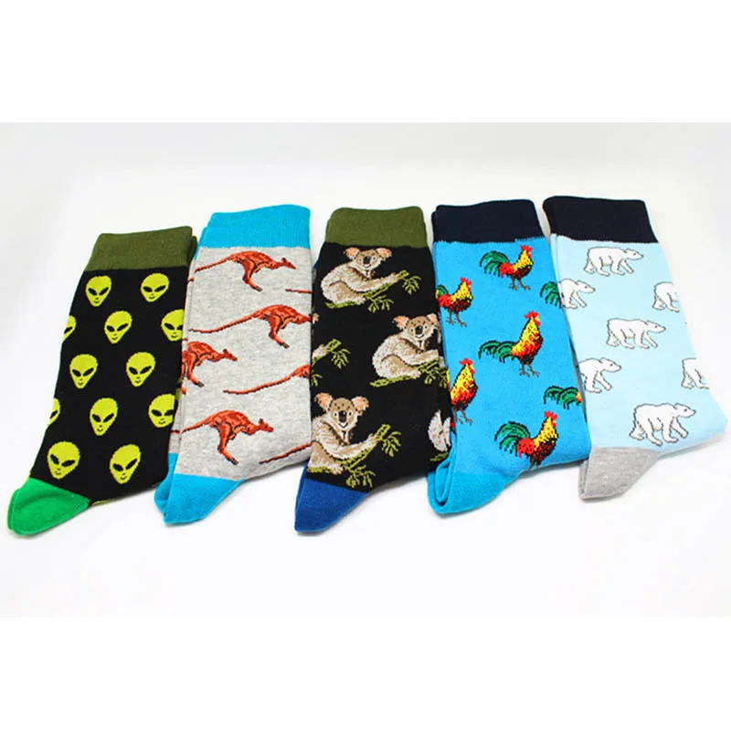 Fashion Hip Hop Cartoon Men Socks animal Fruit Personality Skateboard Breathable Happy Calcetines Hombre | Мужская одежда