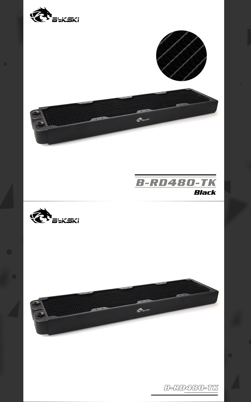 Bykski B-RD480-TK, 480 мм Двухрядные радиаторы, 39 мм толщина, стандартные радиаторы водяного охлаждения, подходит для вентиляторов 120*120 мм