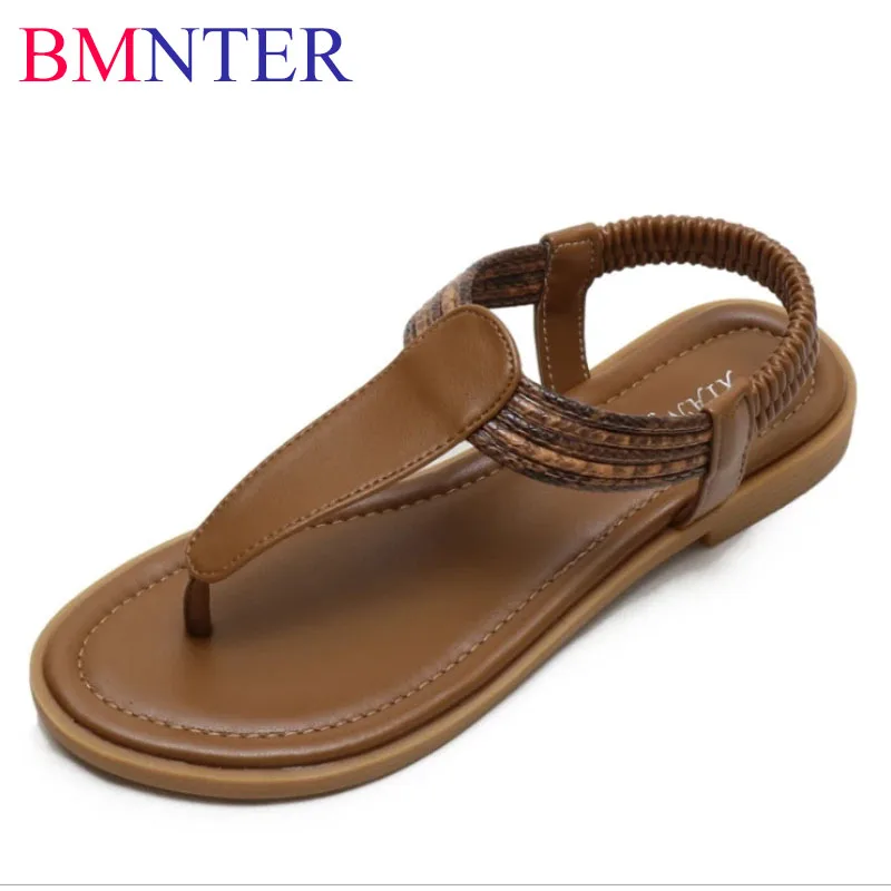

BMNTERFlip-Flop Sandals Women Summer 2021 Flat Bohemian Simple Wild Retro Travel Roman Shoes Holiday Beach Shoes XM027