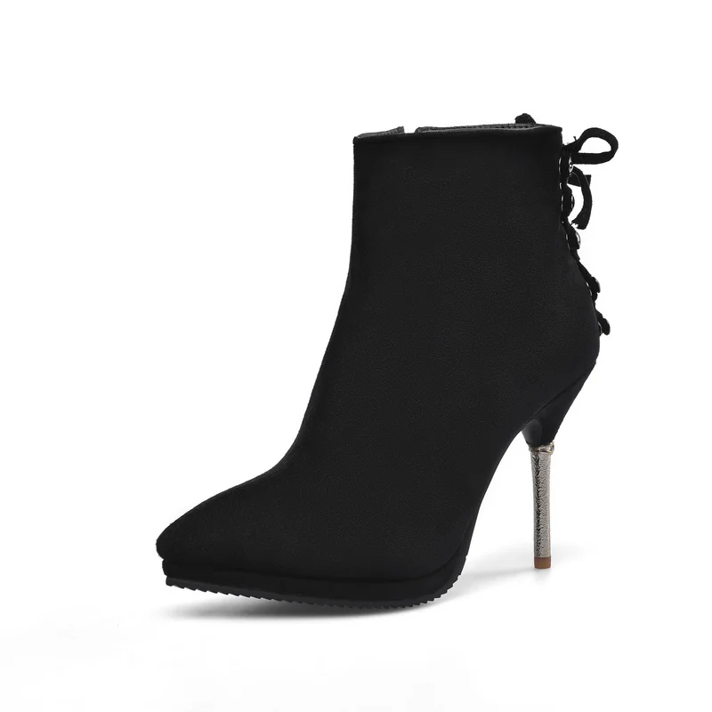 Женские замшевые ботинки до щиколотки привлекательные осенние на тонком высоком