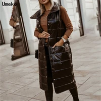 umeko new 2021 fashion slim fit long vest women thicken cotton padded women winter vest sleeveless jacket women waistcoat
