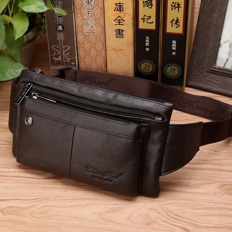 

Male Genuine Leather Fanny Waist Pack Bag Invisible Thin Hip Bum Multi-Pocket Travel Cell Phone Case Chest Bags Men Belt Pack