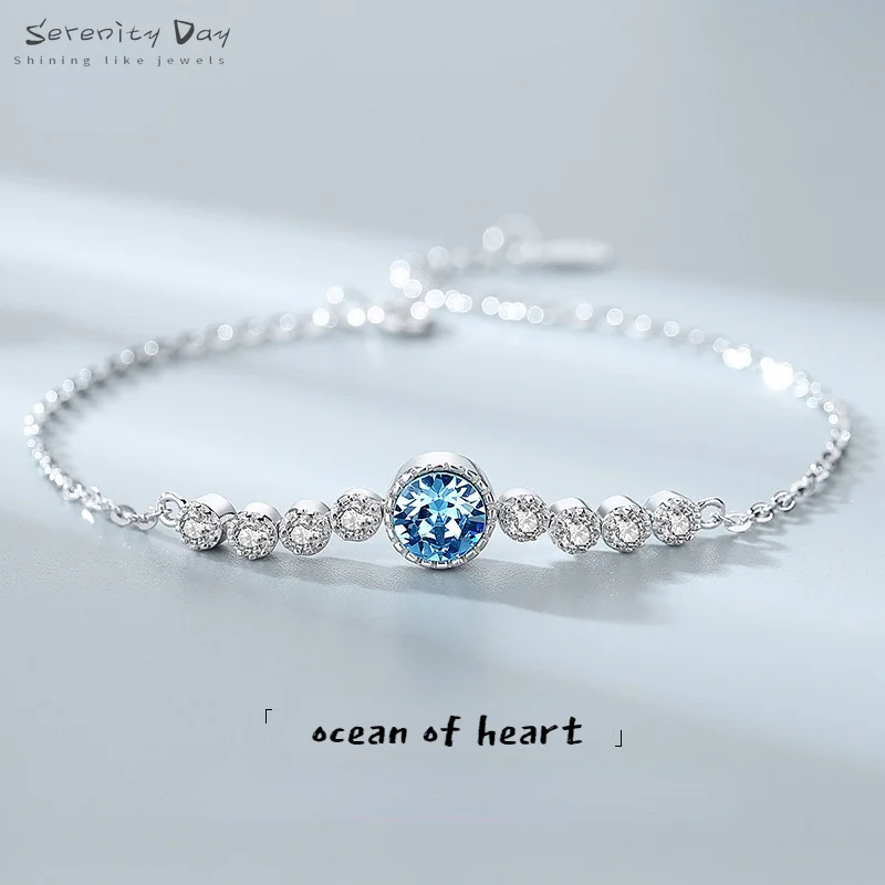 

Serenity Day Heart Of Ocean S925 Sterling Silver Bracelet for Women Australia Crystal Gemstone Charm Bracelet Jewelry