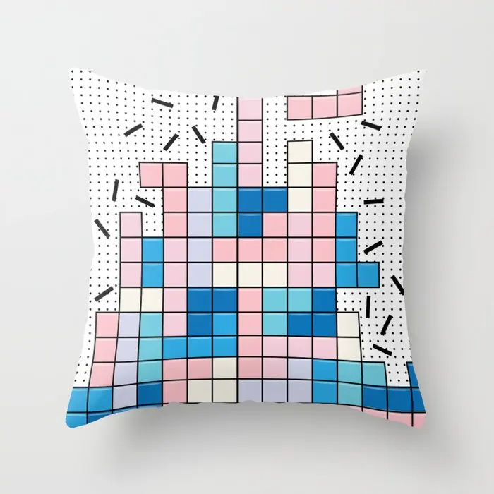 

Mint Pink Throw Pillow Case Memphis Inspired Pattern Check Cushion Covers for Home Sofa Chair Decorative Pillowcases