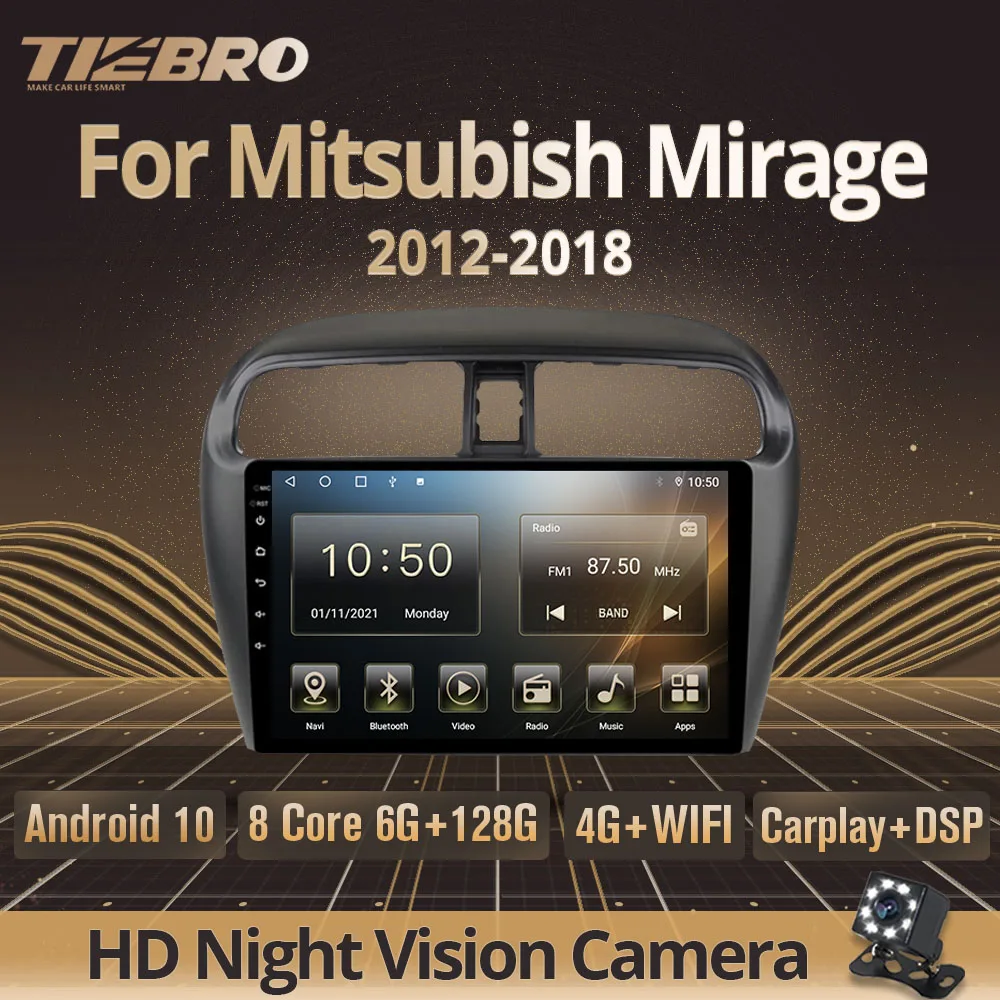 Tiebro-Radio con GPS para coche, reproductor Multimedia con Android 10, 2Din, 6G + 2012G, Mitsubishi Mirage Attrage, 2018-128