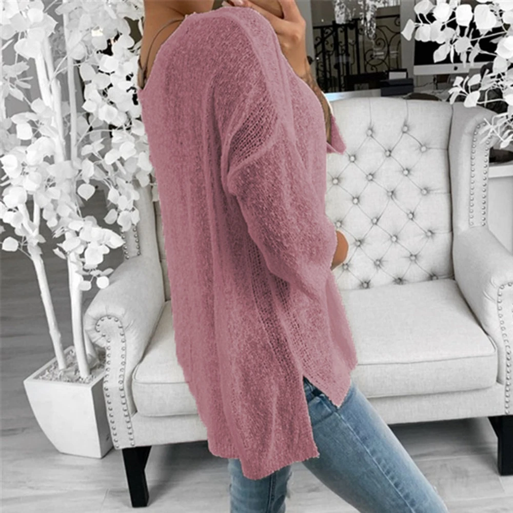Женские Модные свободные тонкие трикотажные пуловеры с длинным рукавом женские