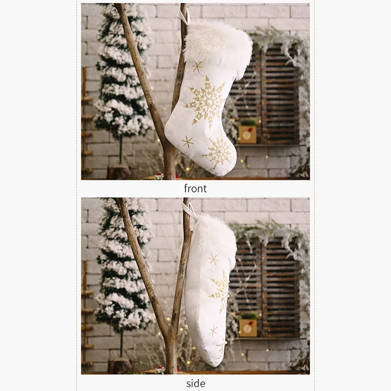 

Snowflakes Christmas Stockings Pearl Plush Gifts Bag Xmas Tree Hanging
