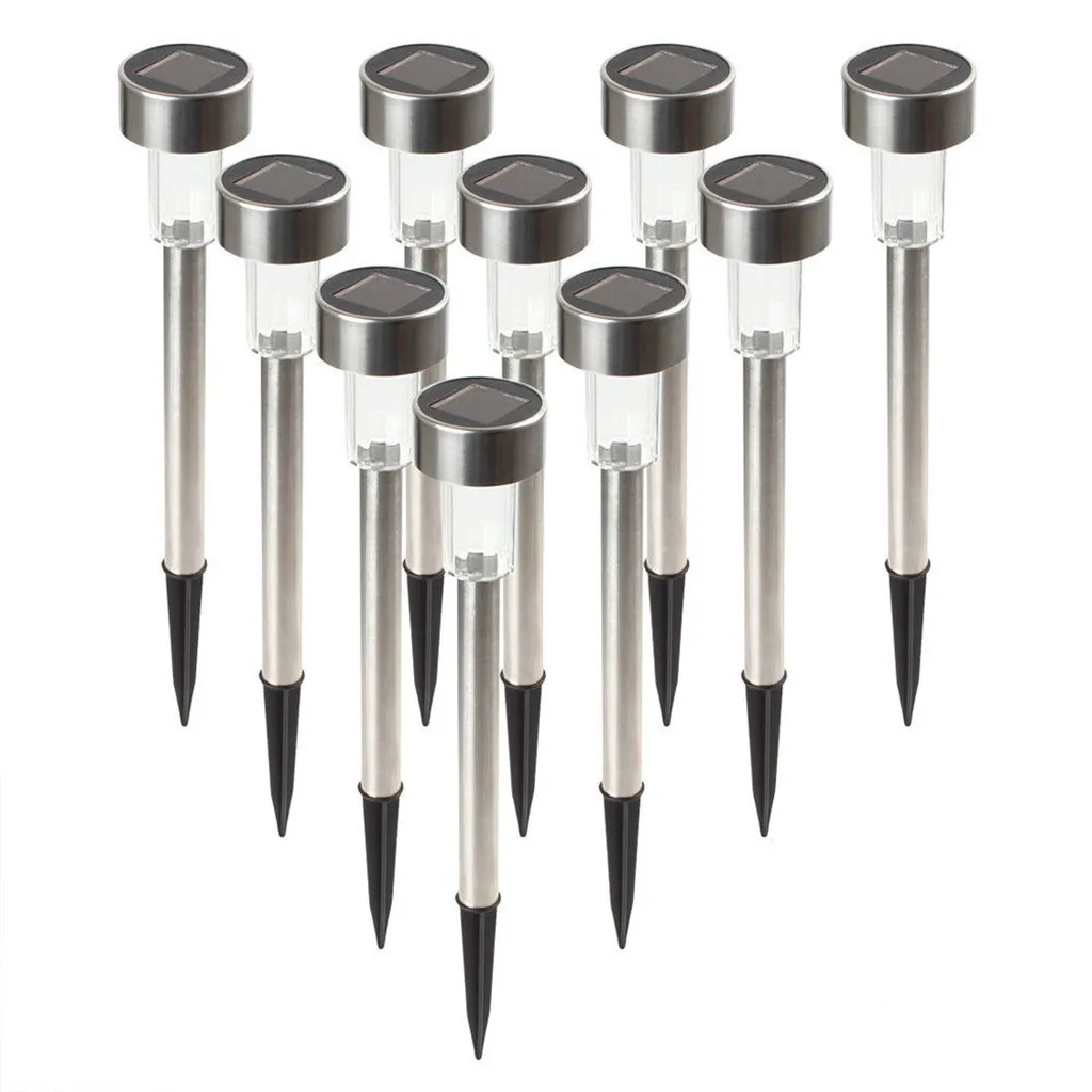 10 шт./лот из нержавеющей стали светодиодный Солнечный газон свет для декора сада