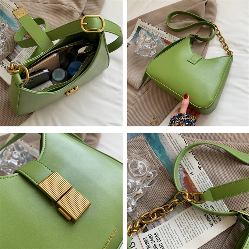 

French Chic Design Chain Baguette Shoulder Bags For Women Lock Design Brand Purses And Handbags High Quality Crossbody Bags 2021