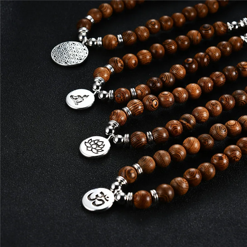 

1Pcs Multi-layer 108 Prayer Beads Bracelet Charm Meditation Yoga Lucky Wooden Rosary Bracelet For Women Men Jewelry Dropshipping