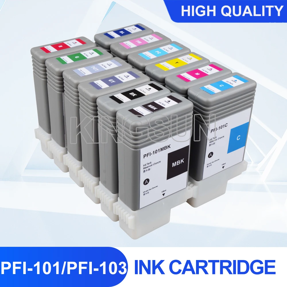 

12pcs PFI101 PFI103 Compatible Ink Cartridge Full ink with chip For Canon iPF5000 iPF5100 iPF6100 iPF6200 130ML