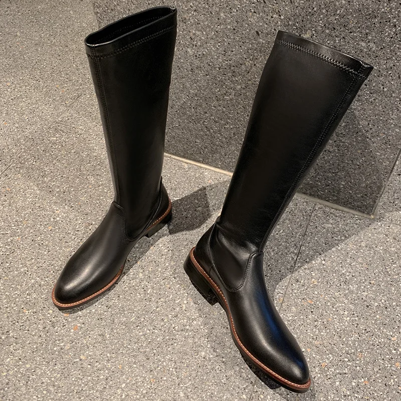 Beste Nieuwe Herfst En Winter Schoenen Vrouwen Mode Casual Stretch Dunne Laarzen Effen Kleur Platte Hak Takato Geen Meer Dan Knie Ridder Laarzen