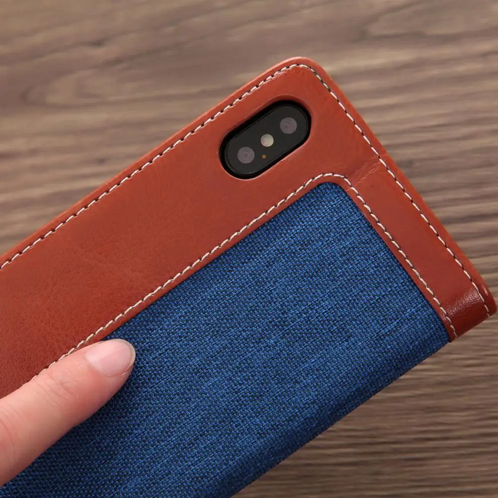 Магнитный флип чехол для iphone X 11 12 XS Max XR 7 8 Plus джинсовая ткань искусственная кожа