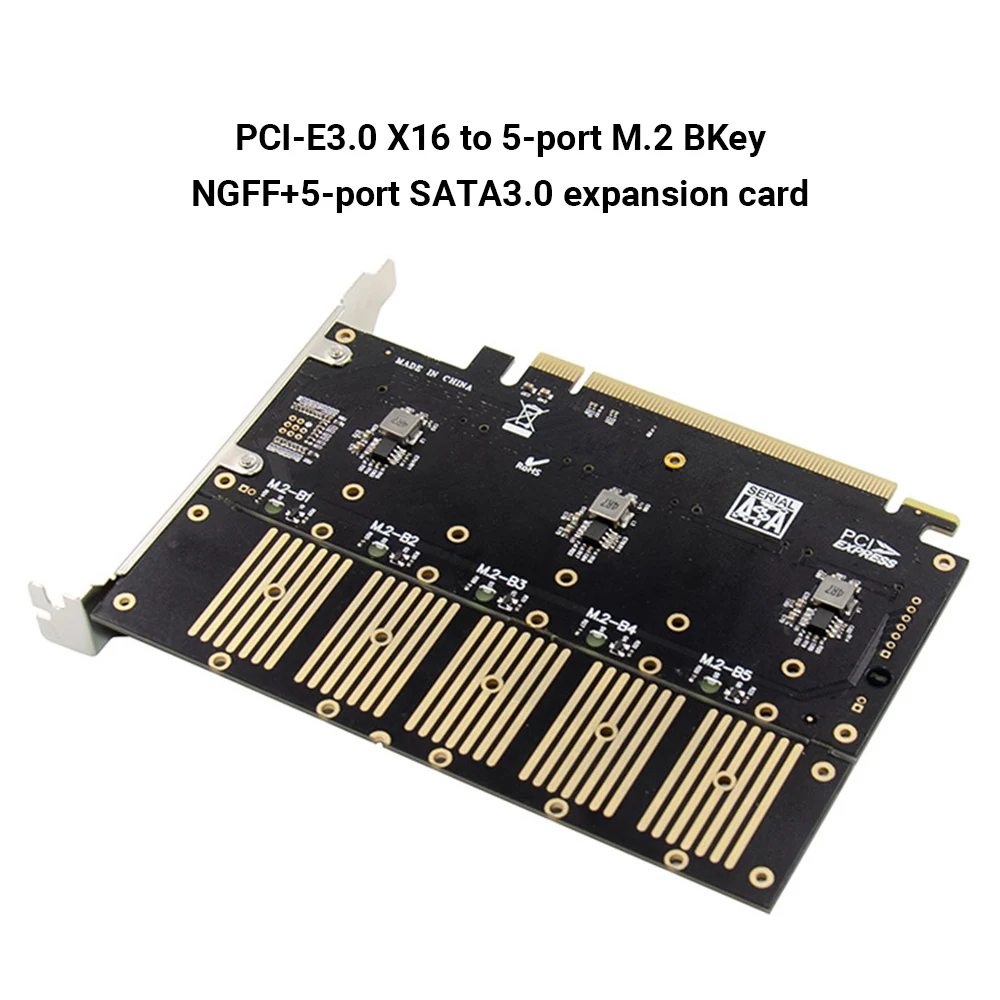 PCIe3.0 X16 to 5 Ports M.2 Key B NGFF 6Gbps Expansion Card NGFF SSD Adapter Card For Laptop PC Linux Win 7/win 8/win 10 32&64bit