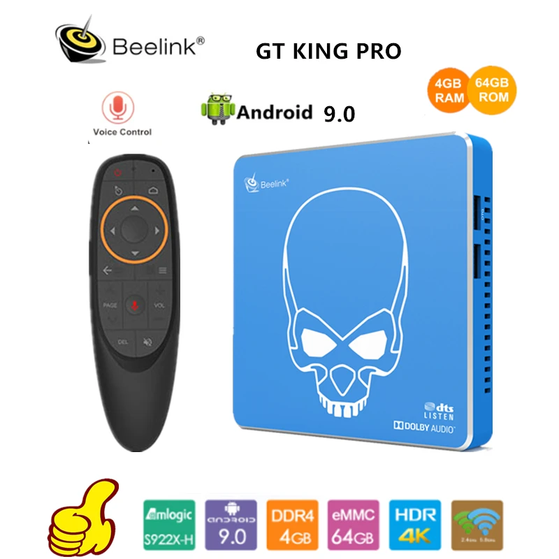 Beelink GT-KING PRO Amlogic S922X-H Smart Android 9 0 TV Box 4 Гб DDR4 64 ROM Dolby Audio DTS Listen 4K HD Hi-Fi медиаплеер |