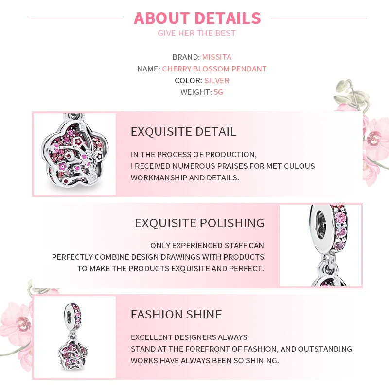 MISSITA женский кулон с цветком вишни фирменные оригинальные браслеты для