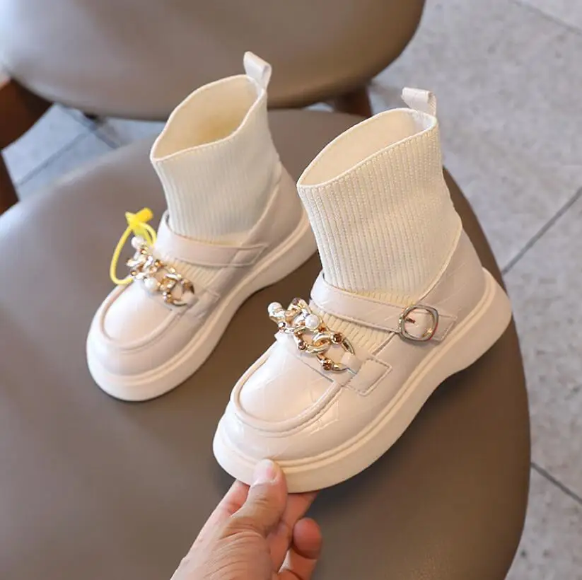 

2021 New Girls Mid-high Martin Boots Princess Fashion Autumn Winter Boots Black White Casual Children's Tall Boots Kids Shoes