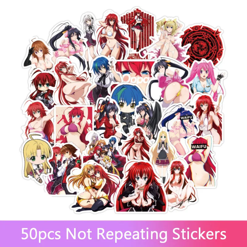 50 шт. наклеек High School DxD Anime Sexy Girls из ПВХ для автомобиля, ноутбука, чемодана, скейтборда и багажника