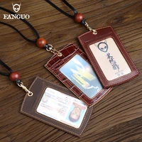 high quality genuine leather business id card holder handmade crocodile pattern badge license with lanyard coin purse wallet