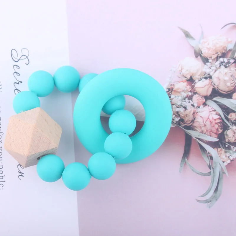 Cuentas de silicona para cuidado Dental de beb&eacute;, pulsera de dentici&oacute;n de silicona de grado alimenticio, juguete de gimnasio, sonajero para beb&eacute;-0