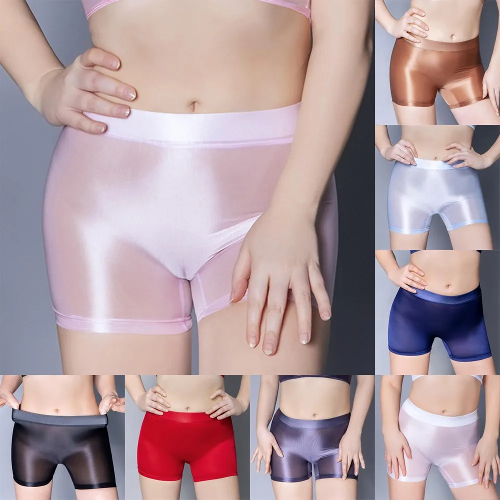 

New Women See Through Underwear Stretch Oil Shiny Glossy Leggings Panties Boxer Shorts Women's Skirt Safety Slim Sexy Lingerie