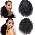 Кудрявые накладные человеческие волосы на заколке для конского хвоста, дешевые накладные волосы, малазийские кудрявые накладные хвосты на шнурке для женщин