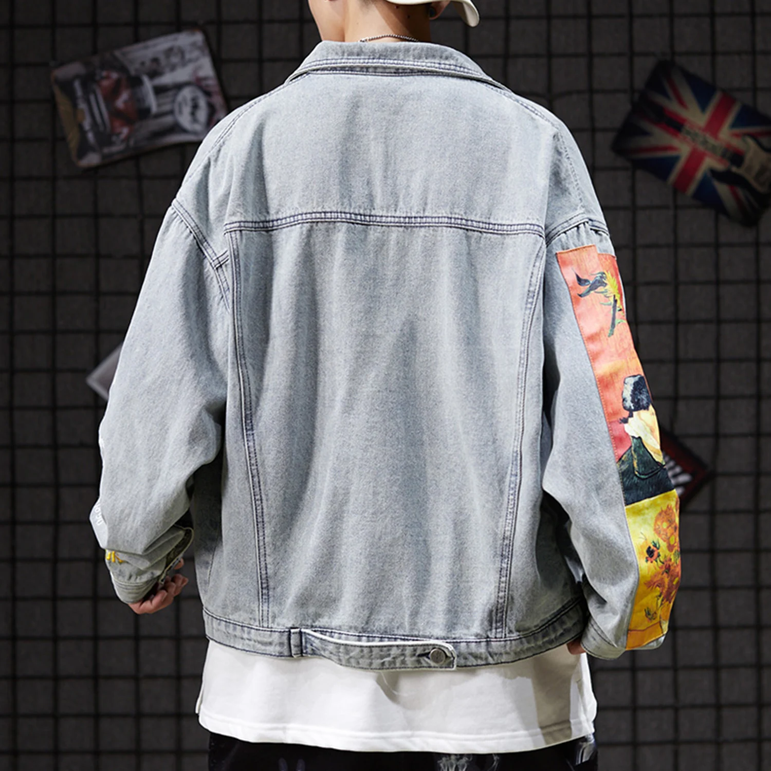 

COOLELVES Van Gogh Print Denim Jackets Men 2020 Harajuku Hip Hop Jacket Jeans Men Long Sleeve Streetwear Vintage Male Coats