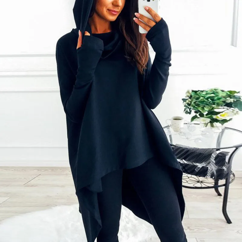 Women Knit Sweater Loose Hoodie Ladies Sweatshirt Jacket Winter Fashion Fit Irregular 2019 Women's Jumper Plus Size | Женская одежда