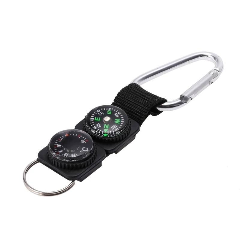 

Outdoor Sport Keychain Carabiner Travel Hiking Compass Thermometer Survival Tool