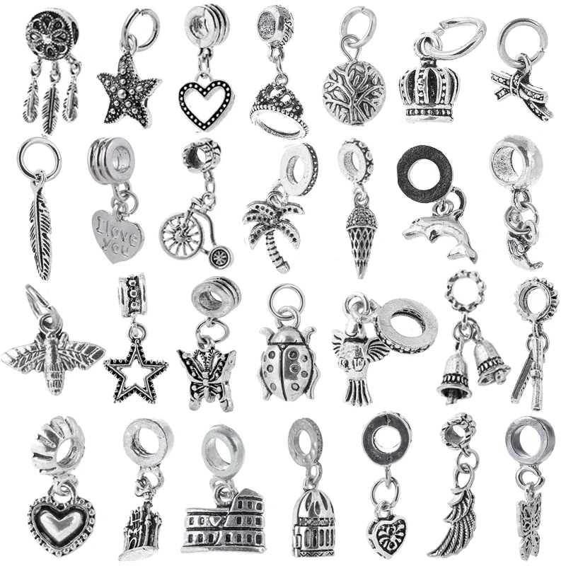 

2Pcs/Lot 45 Styles Alloy Silver Plated Charm Beads & Pendant Fit Fashion Pandor Bracelets For Women DIY Jewelry Gift Making