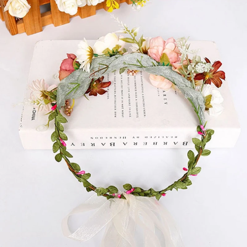 

Boho Wedding Bridal Daisy Flower Wreath Headband Multicolor Artificial Chrysanthemum Crown Garland Bridesmaid Beach Headdress