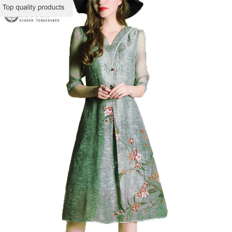 Платье с принтом в национальном стиле модное темпераментное элегантное