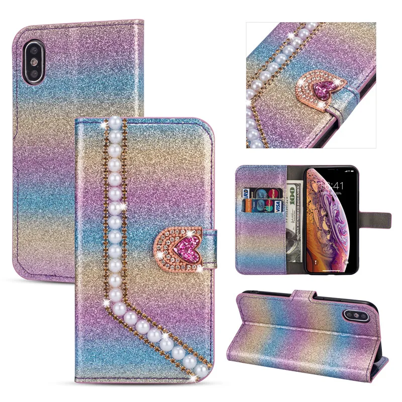 Рождественский подарок Блестящий перламутровый PU Флип кожаный чехол-кошелек