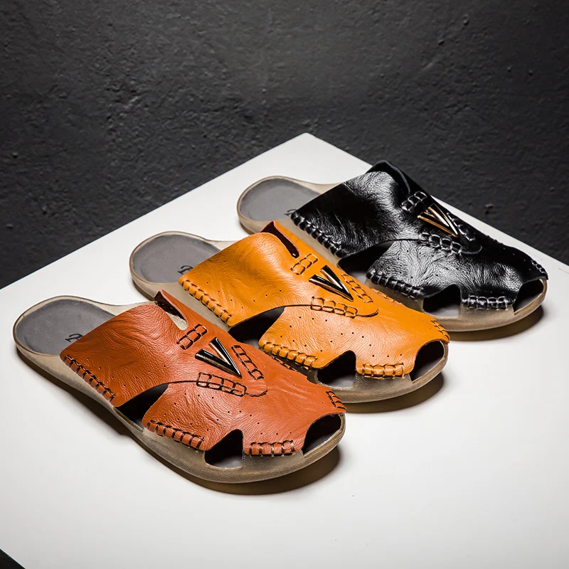 Мужские тапочки натуральная кожа повседневная обувь большие размеры 38 48